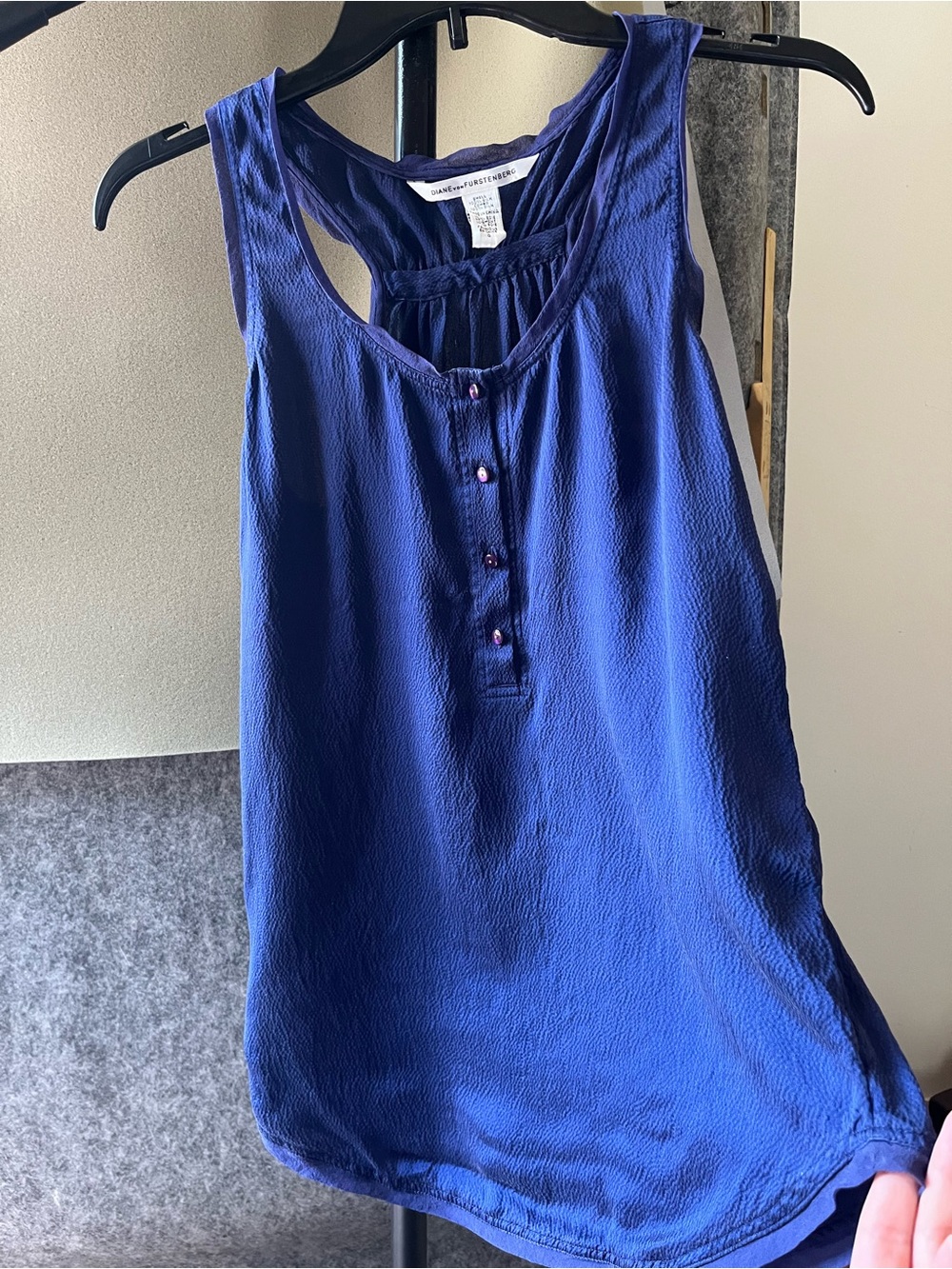 Diane Von Furstenberg Blue Sleeveless Henley Tank